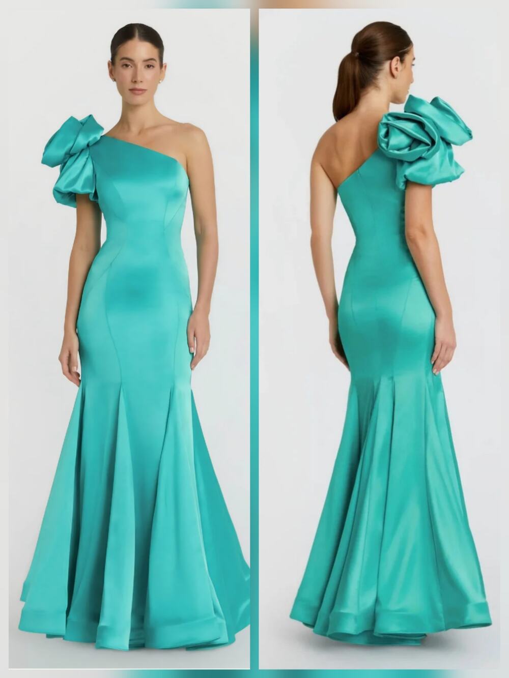 Mac Duggal - Long green satin mermaid dress with an uncovered shoulder